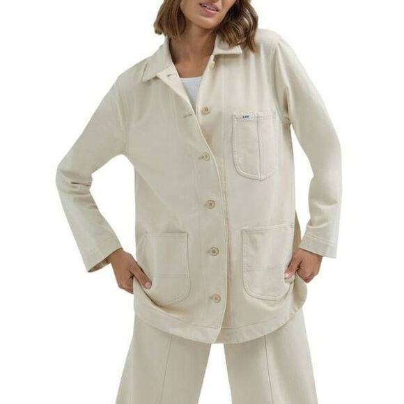 Lee Workwear Chore Shacket Jacket Top in Ivory Sz L - Picture 1 of 9